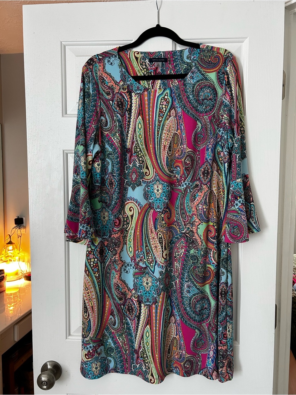 Tommy Hilfiger Multicolor Paisley Dress — Teal & Fuchsia Accents Size 16